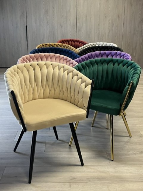 Krzesło plecione Lugano fotel TRECCIA GREEN VELVET GOLD