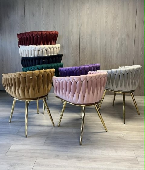 Krzesło plecione Lugano fotel TRECCIA GREY VELVET GOLD