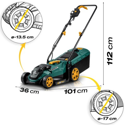 Kosiarka elektryczna lekka mocna z regulacją 1400W 34cm Humberg HM-612