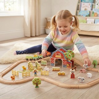 TOOKY TOY Drewniana Kolejka Farma Zestaw 48 el.