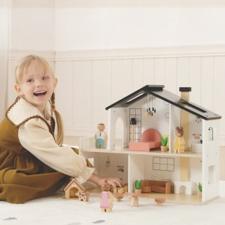 TOOKY TOY Drewniany Domek dla Lalek z Akcesoriami i Rodzinką 20 el.