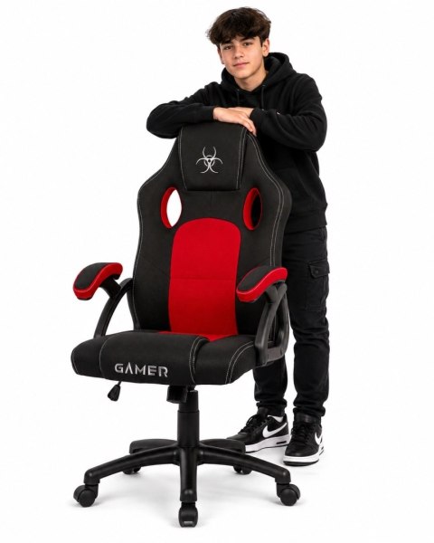 .Fotel obrotowy do biurka CARRERA M ALCANTARA BLACK + RED