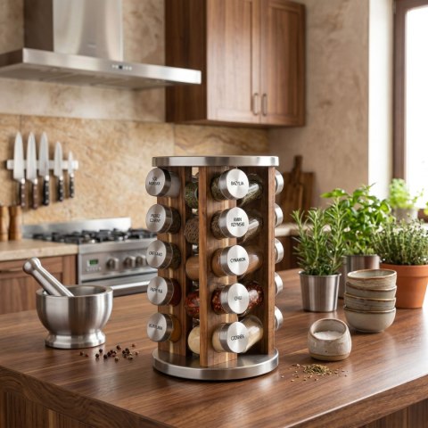 Stojak na przyprawy ROTOR obrotowy naturalny silver