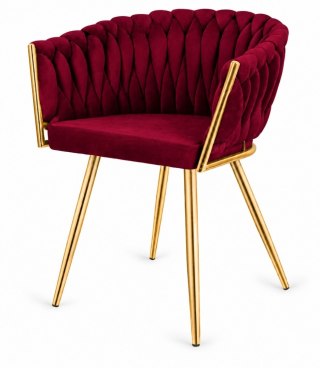 Krzesło plecione Lugano fotel TRECCIA BURGUNDY VELVET GOLD OUTLET