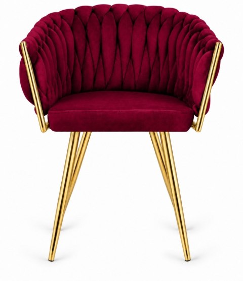 Krzesło plecione Lugano fotel TRECCIA BURGUNDY VELVET GOLD OUTLET