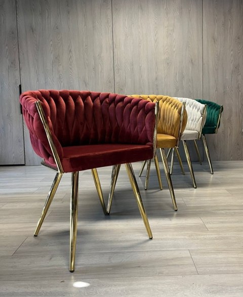 Krzesło plecione Lugano fotel TRECCIA BURGUNDY VELVET GOLD OUTLET
