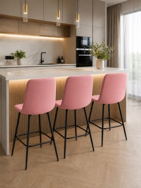 Krzesło barowe AVA TRIO BAR VELVET PINK hoker