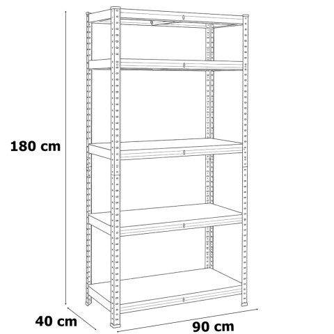 Regał magazynowy 5 poziomów loftowy 875 kg 180 x 90 x 40 cm
