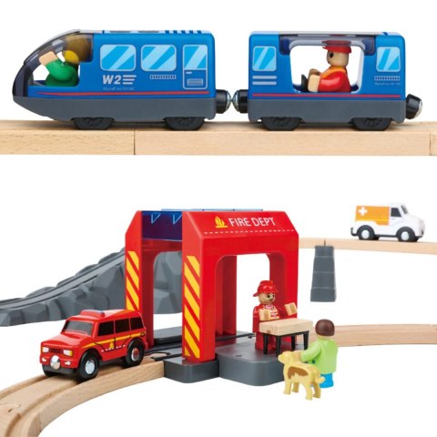 Tooky Toy Drewniana Kolejka Staż Pożarna Ambulans 70 el.