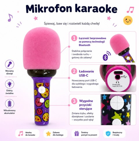 WOOPIE Bezprzewodowy Mikrofon Do Karaoke Z Głośnikiem Różowy