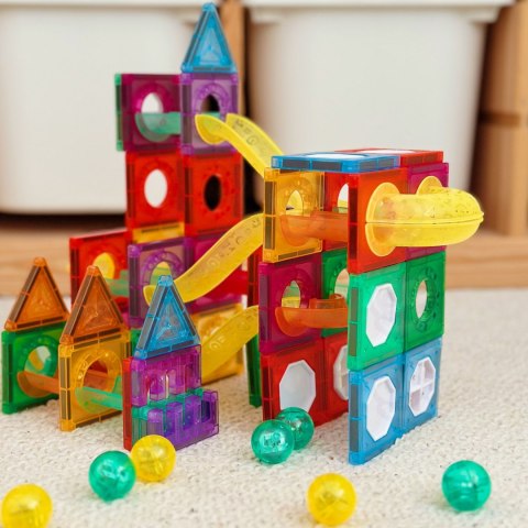 WOOPIE Klocki Magnetyczne Konstrukcyjne 3D Zestaw Edukacyjny Tor Kulkowy 105el.