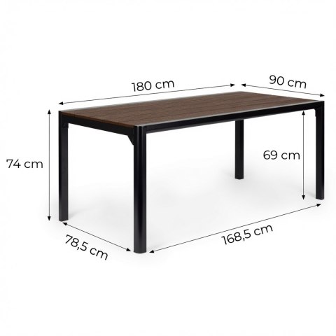 Duży stół ogrodowy 8-osobowy 180x90 cm na taras ogród brązowy blat MultiGarden