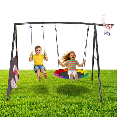 Plac zabaw dla dzieci huśtawka ogrodowa 4w1 kosz do koszykówki bocianie gniazdo ECOTOYS