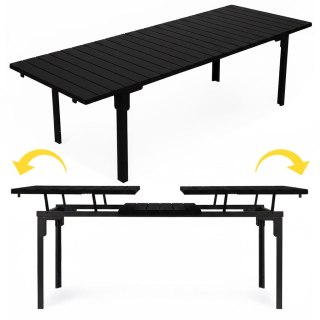 Stół ogrodowy rozkładany 180-240 cm do 12 os. stal HDPE czarny MultiGarden