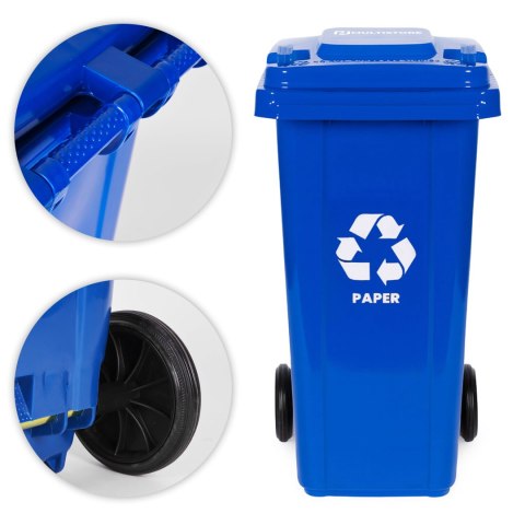 Zestaw 3 koszy na śmieci pojemniki 3x240L niebieski zielony żółty makulatura szkło plastik gumowe koła