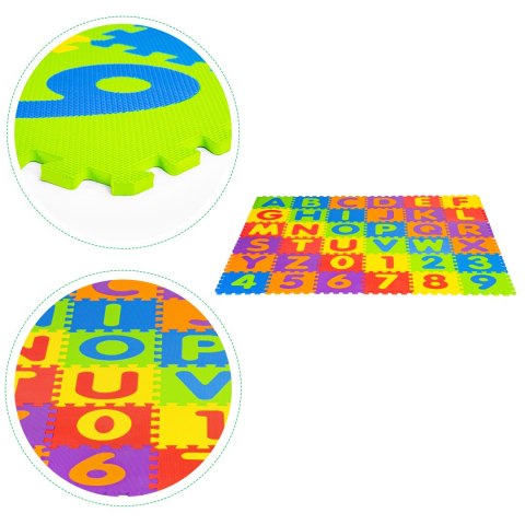 Duża mata piankowa EVA dla dzieci litery cyfry 178x178 cm 36 elementów ECOTOYS