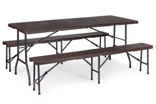 Zestaw cateringowy stół bankietowy 180 cm + 2 ławki brąz MultiGarden