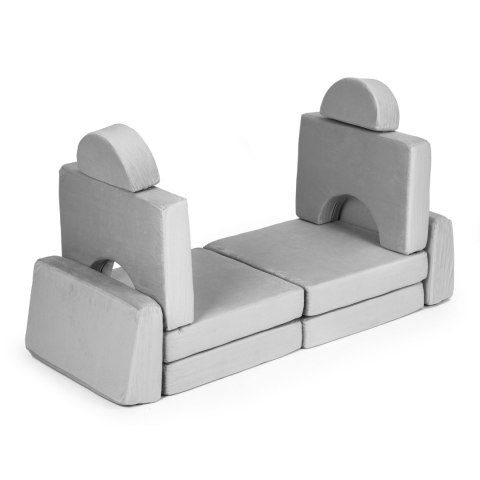 Sofa składana modułowa dla dzieci duża 2-osobowa DIY 10 miękkich poduch - szara ECOTOYS