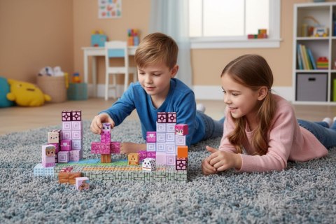 Klocki magnetyczne konstrukcyjne dla dzieci 140 elementów sześciany - różowe