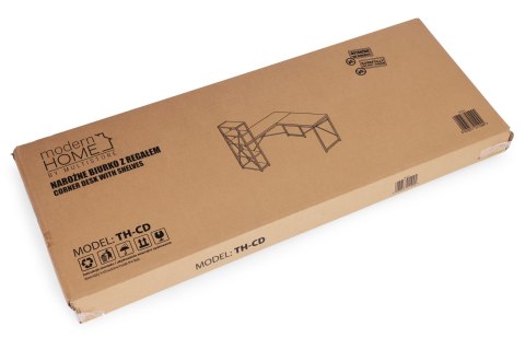 Biurko narożne z regałem 4 półki komputerowe jasny dąb loftowe ModernHome