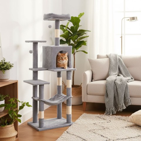 Drapak dla kota legowisko słupek wieża do drapania domek 146 cm szary Petsi