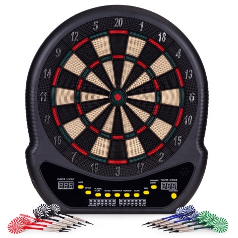 Elektroniczna tarcza do darta gry w rzutki lotki tablica LCD 48 cm 27 gier zestaw 12 rzutek