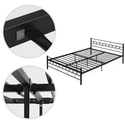Łóżko metalowe 140x200 cm ze stelażem czarna rama ModernHome