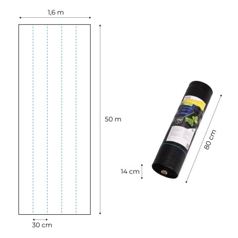 Agrowłóknina czarna agrotkanina UV 90g mata antychwastowa 1,6x50m kołki MulltiGarden