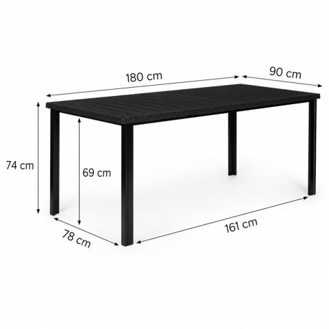 Duży stół ogrodowy 8-osobowy 180x90 cm na taras ogród czarny MultiGarden