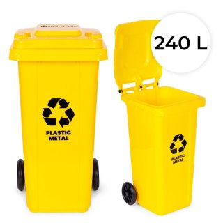 Kosz na smieci 240L duży kubeł śmietnik gumowe koła - żółty plastik