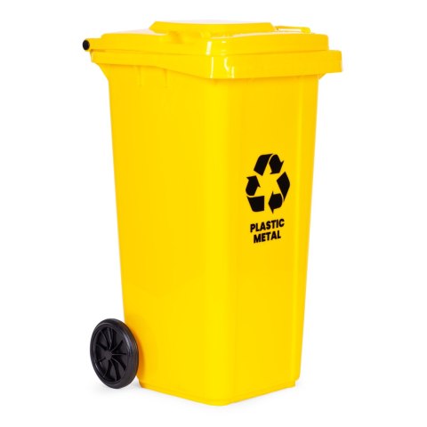 Kosz na smieci 240L duży kubeł śmietnik gumowe koła - żółty plastik