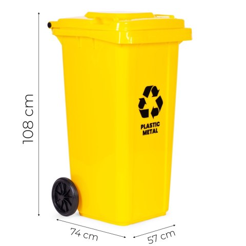 Kosz na smieci 240L duży kubeł śmietnik gumowe koła - żółty plastik