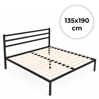 Łóżko metalowe 135x190 cm ze stelażem i zagłówkiem minimalistyczna czarna rama ModernHome