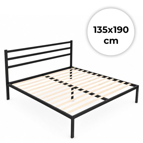 Łóżko metalowe 135x190 cm ze stelażem i zagłówkiem minimalistyczna czarna rama ModernHome