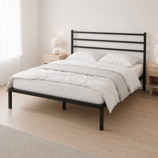 Łóżko metalowe 135x190 cm ze stelażem i zagłówkiem minimalistyczna czarna rama ModernHome