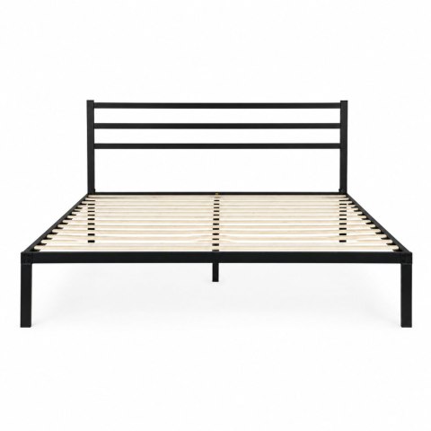 Łóżko metalowe 135x190 cm ze stelażem i zagłówkiem minimalistyczna czarna rama ModernHome