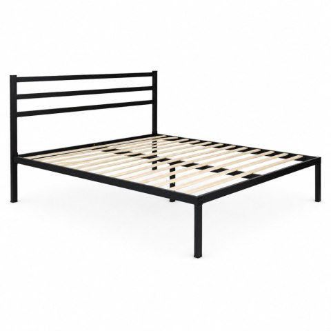 Łóżko metalowe 135x190 cm ze stelażem i zagłówkiem minimalistyczna czarna rama ModernHome