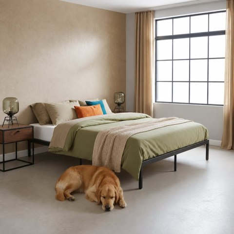 Łóżko metalowe 135x190 cm ze stelażem minimalistyczna czarna rama ModernHome