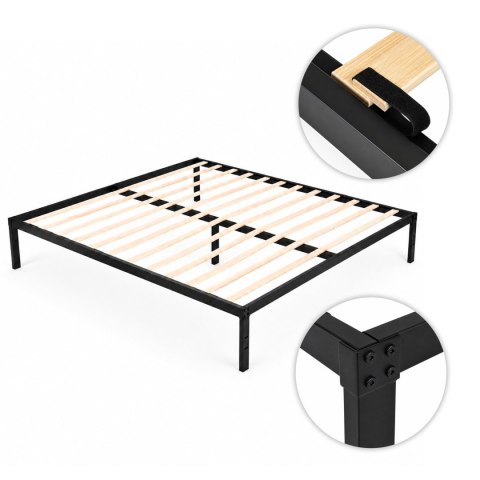 Łóżko metalowe 135x190 cm ze stelażem minimalistyczna czarna rama ModernHome