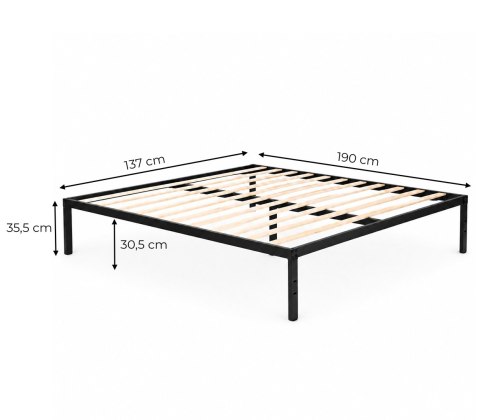 Łóżko metalowe 135x190 cm ze stelażem minimalistyczna czarna rama ModernHome