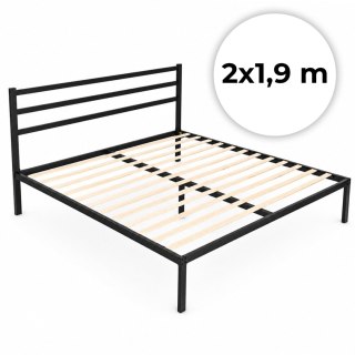 Łóżko metalowe 190x200 cm ze stelażem i zagłówkiem minimalistyczna czarna rama ModernHome