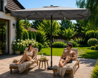 Prostokątny duży parasol ogrodowy skośny łamany z korbą szary 200x130 cm MultiGarden