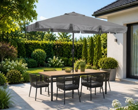 Prostokątny duży parasol ogrodowy skośny łamany z korbą szary 200x130 cm MultiGarden