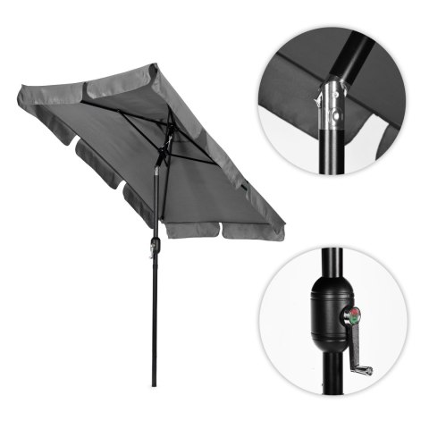 Prostokątny duży parasol ogrodowy skośny łamany z korbą szary 200x130 cm MultiGarden