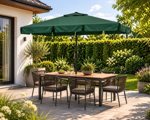 Prostokątny duży parasol ogrodowy skośny łamany z korbą zielony 200x130 cm MultiGarden