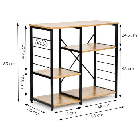 Regał kuchenny szafka do przedpokoju 90 cm półki haczyki loft jasny dąb ModernHome