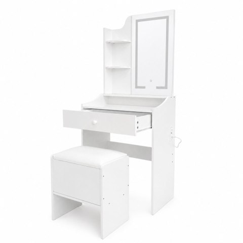 Toaletka kosmetyczna z lustrem i oświetleniem LED 3 barwy półki szuflada taboret ModernHome