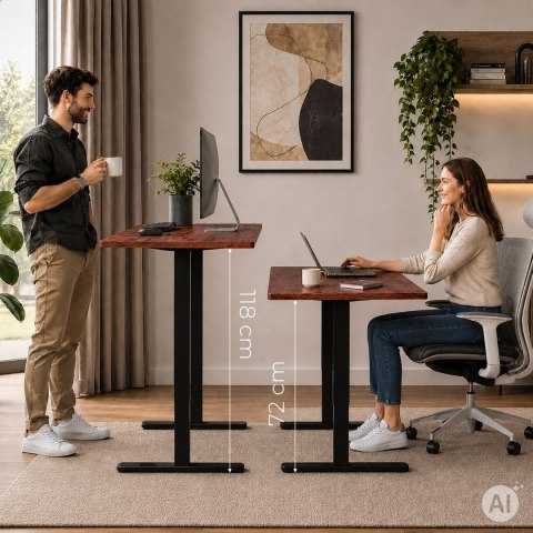 Biurko elektryczne 120x60 cm podnoszone regulacja wysokości 72-118 cm postarzany dąb ModernHome