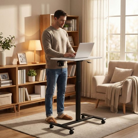 Mobilne biurko 70x48 cm stolik pod laptopa regulacja wysokości 71,5-112 cm biały blat ModernHome