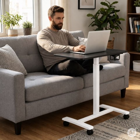 Mobilne biurko 70x48 cm stolik pod laptopa regulacja wysokości 71,5-112 cm czarny blat ModernHome